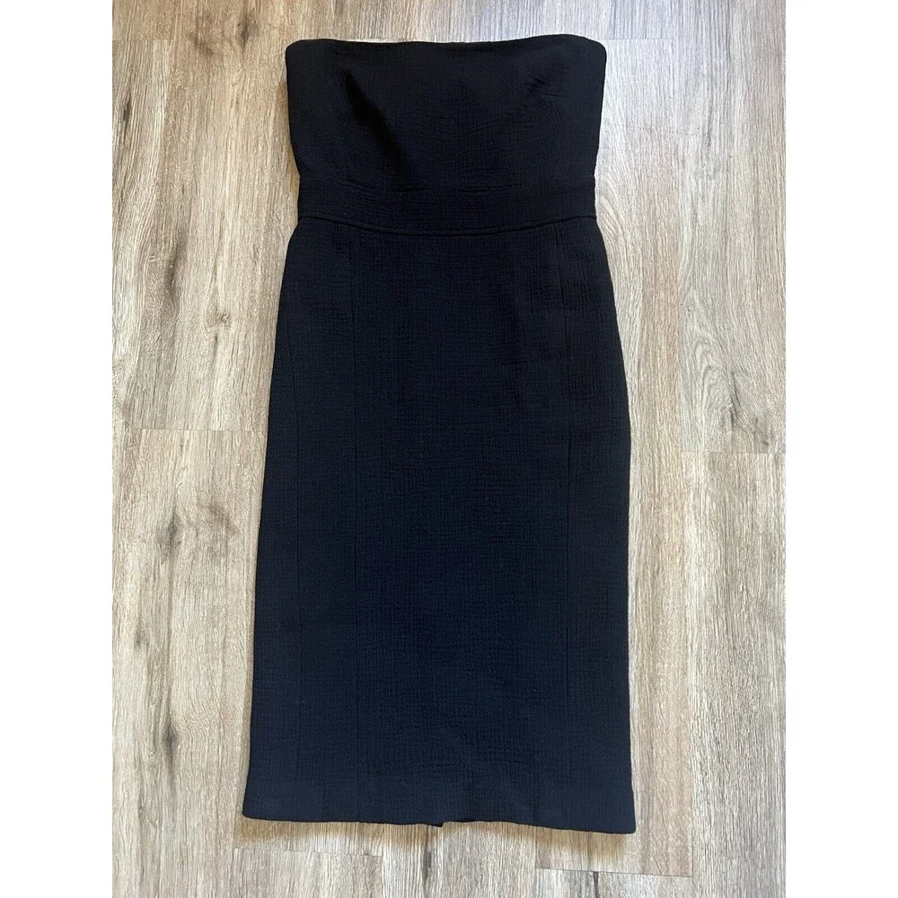 J. Crew Strapless Black Textured Wool Midi Dress Size 4 - Picture 1 of 7